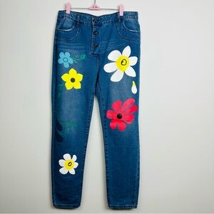 Colorful Floral Straight Leg Jeans Size Large
